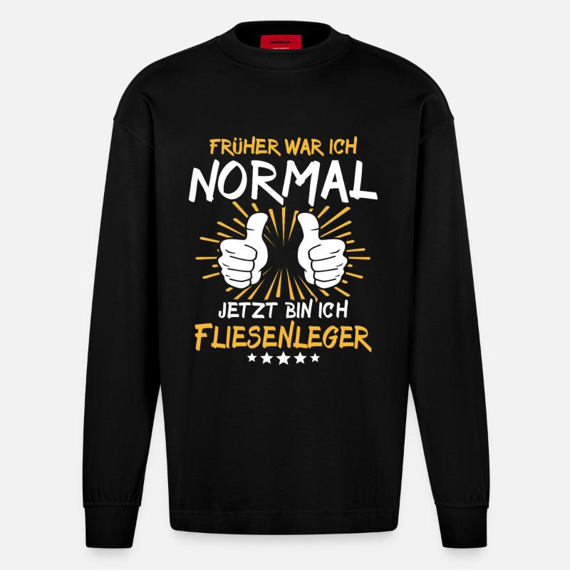 Fliesenleger Spruch - Heavyweight Oversized Organic Langarmshirt Made in EU - SOLID BLACK