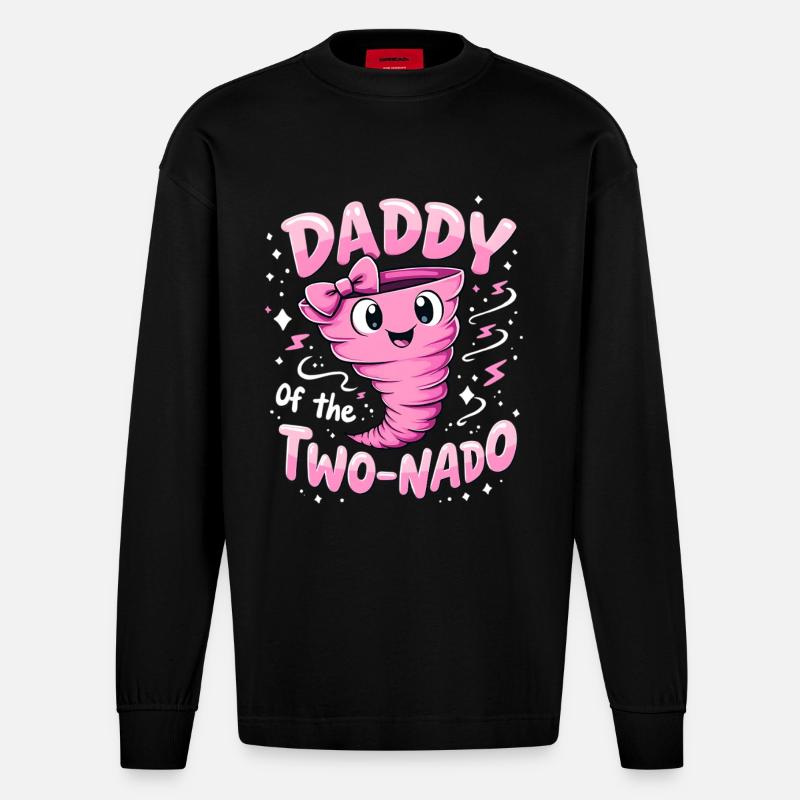 Daddy Two-Nado Pink Wirbel - Heavyweight Oversized Organic Langarmshirt Made in EU - SOLID BLACK