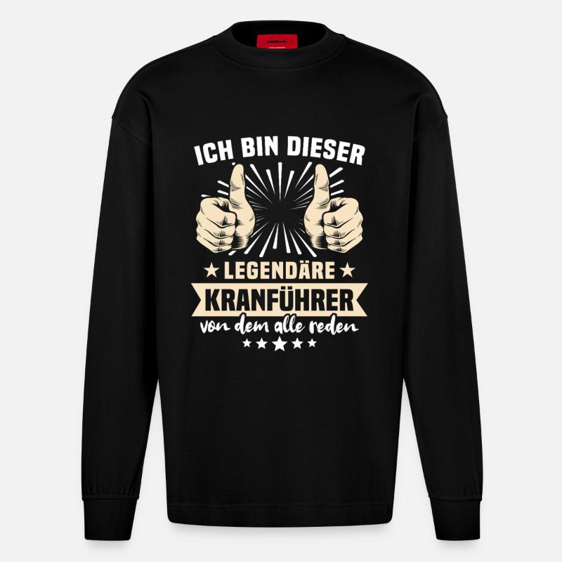 Kranführer Sprüche - Heavyweight Oversized Organic Langarmshirt Made in EU - SOLID BLACK