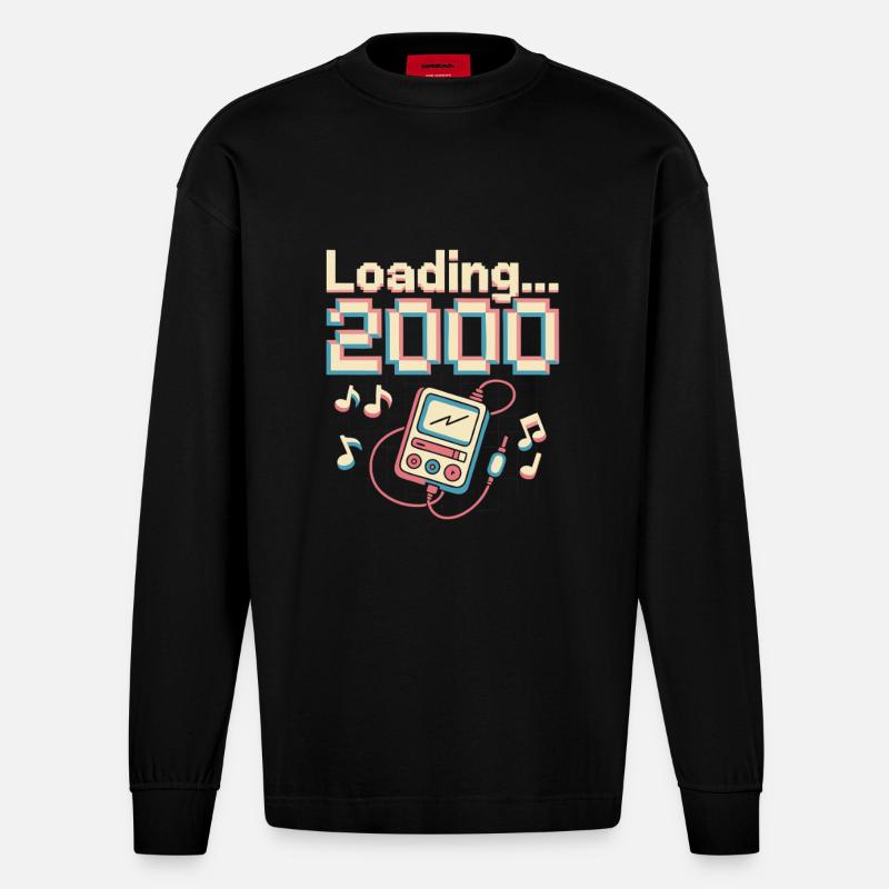 Y2K Pixel Design – Loading 2000 - Heavyweight Oversized Organic Langarmshirt Made in EU - SOLID BLACK