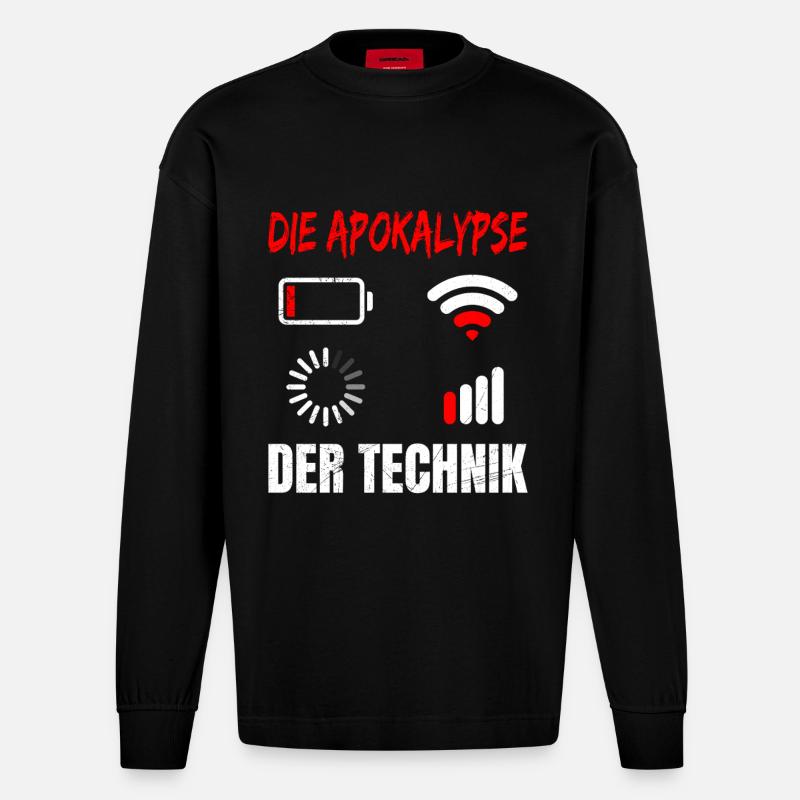 Coder DIE APOKALYPSE DER TECHNIK LUSTIG - Heavyweight Oversized Organic Langarmshirt Made in EU - SOLID BLACK