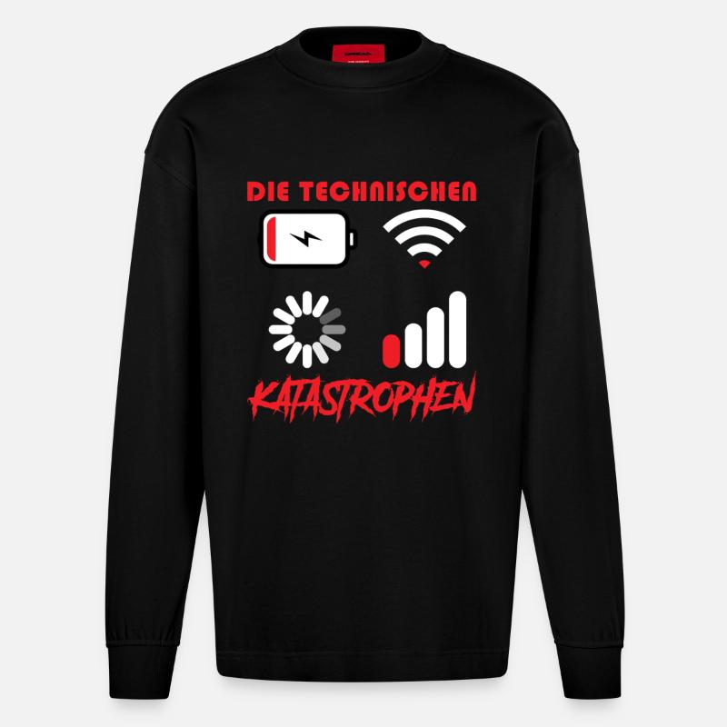 Computer DIE TECHAISCHEN KATASTROPHEN LUSTIG - Heavyweight Oversized Organic Langarmshirt Made in EU - SOLID BLACK