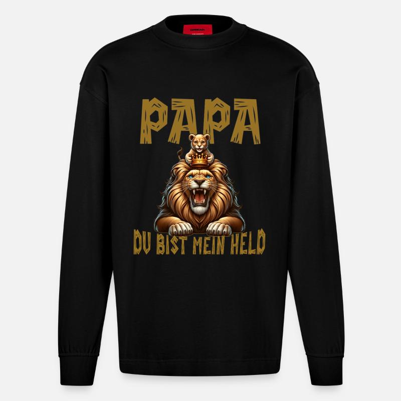 Papa Du Bist Mein Held  - Heavyweight Oversized Organic Langarmshirt Made in EU - SOLID BLACK