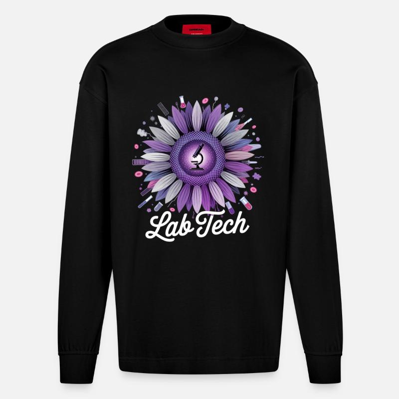 LabTech Sonnenblume Mikroskop - Heavyweight Oversized Organic Langarmshirt Made in EU - SOLID BLACK