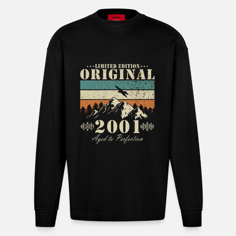 Limitierte Original 2001 Berglandschaft - Heavyweight Oversized Organic Langarmshirt Made in EU - SOLID BLACK