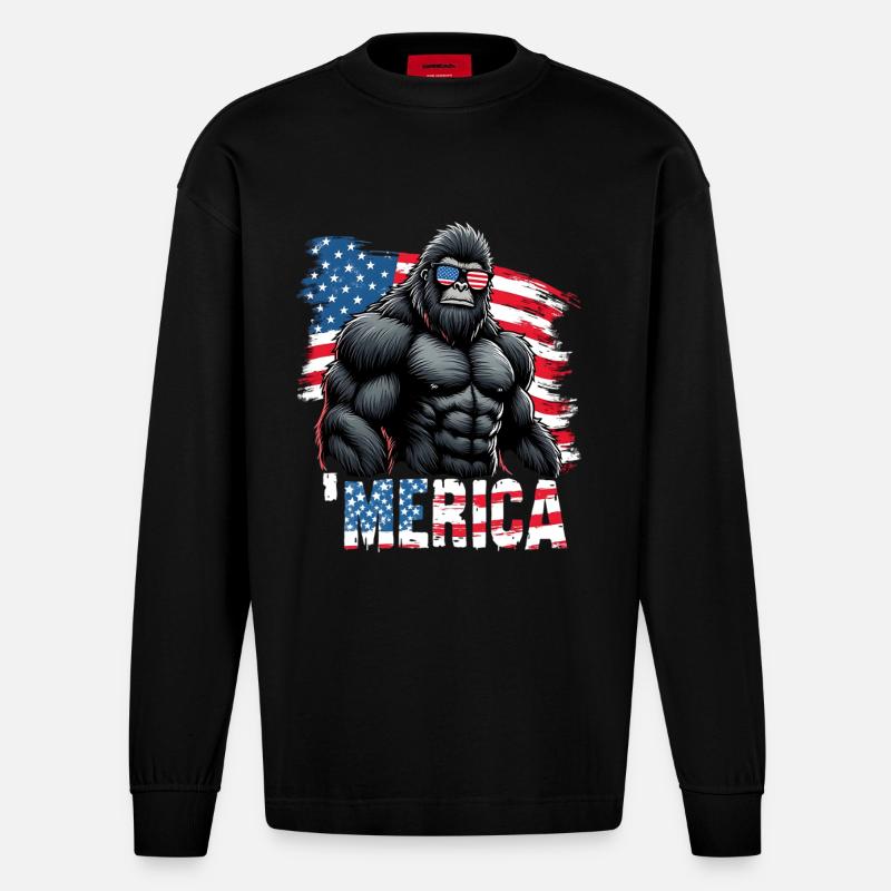 Gorille musclé avec drapeau - Manches longues bio épais oversize fabriqué en UE - SOLID BLACK