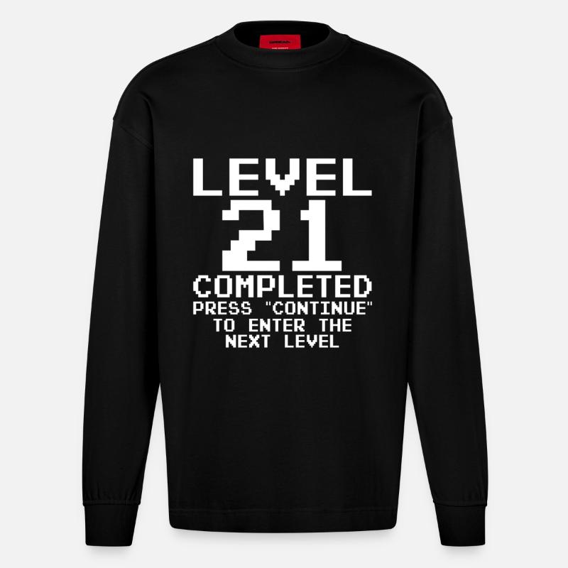 Level 21 Completed Pixel Quest - Heavyweight Oversized Organic Langarmshirt Made in EU - SOLID BLACK