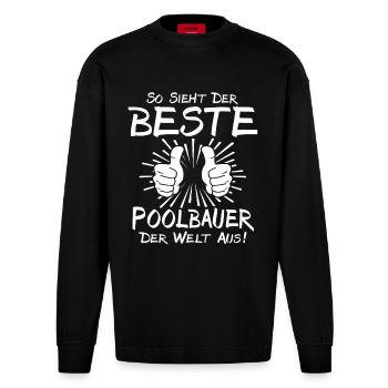 Bester Poolbauer - Heavyweight Oversized Organic Langarmshirt Made in EU - SOLID BLACK - Vorne