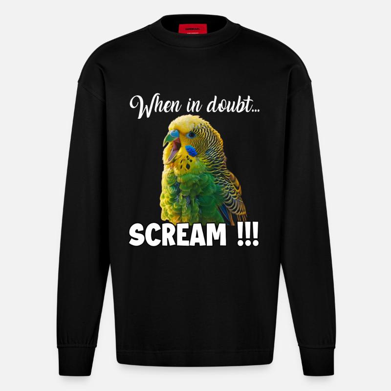 Cadeaux créatifs Bird Friends Perruche - Manches longues bio épais oversize fabriqué en UE - SOLID BLACK