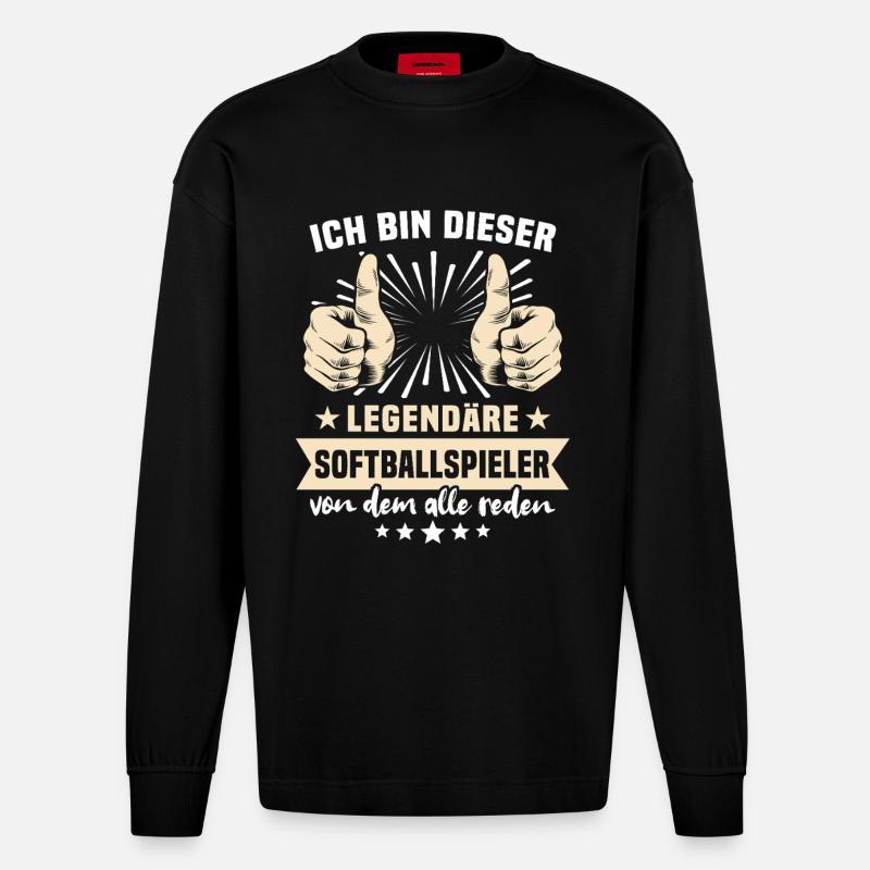 Softballspieler Sprüche - Heavyweight Oversized Organic Langarmshirt Made in EU - SOLID BLACK