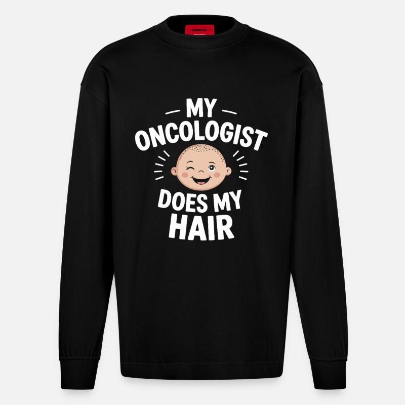 Mon oncologue coiffe mes cheveux - Manches longues bio épais oversize fabriqué en UE - SOLID BLACK