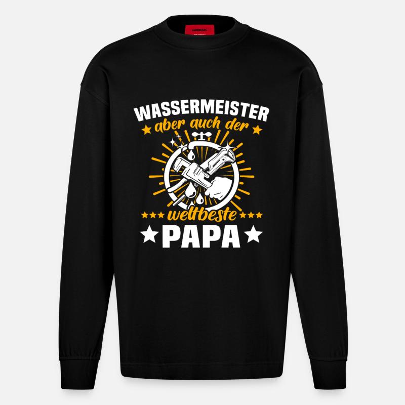 Papa Maître de l’eau - Manches longues bio épais oversize fabriqué en UE - SOLID BLACK