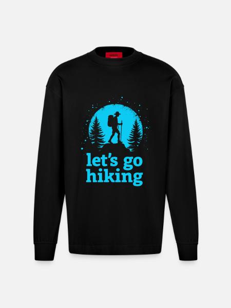 Let's go hiking mountaineer hiker silhouette - Heavyweight Oversized Organic Longsleeve Shirt Made in EU - SOLID BLACK