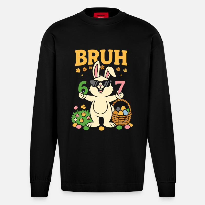 Bruh Cool Easter Bunny 67 - Heavyweight Oversized Organic Longsleeve Shirt Made in EU - SOLID BLACK