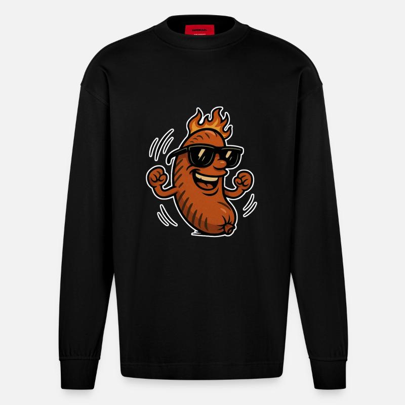 Bratwurst avec lunettes de soleil - Manches longues bio épais oversize fabriqué en UE - SOLID BLACK