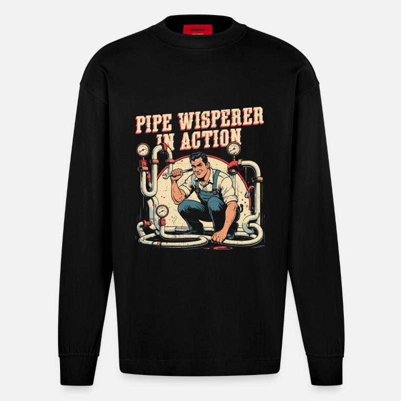 Pipe Layer Pipe Builder Pipe Whisperer - Manches longues bio épais oversize fabriqué en UE - SOLID BLACK