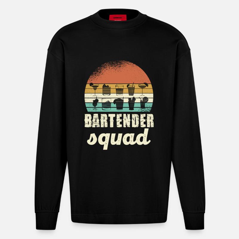 Bartender Squad Retro - Heavyweight Oversized Organic Langarmshirt Made in EU - SOLID BLACK