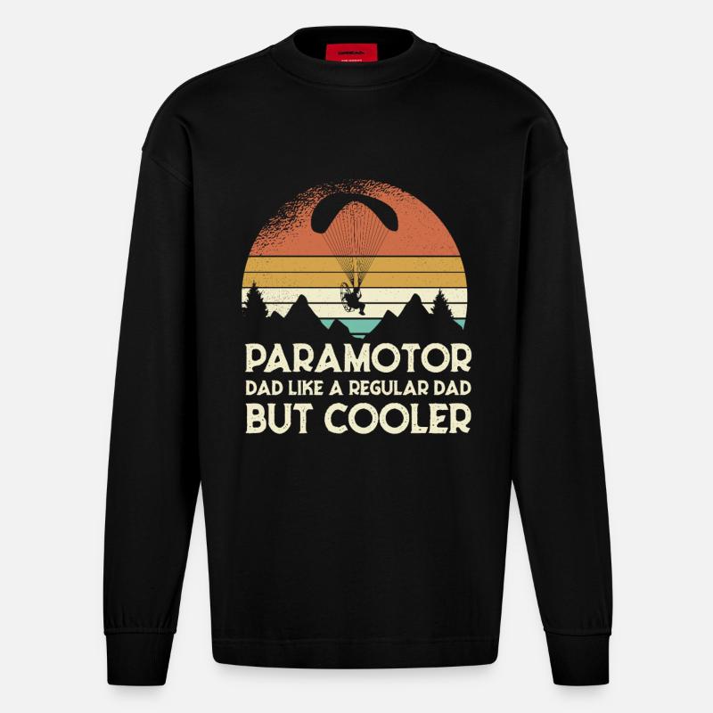 Paramotor Dad Retro Sonnenuntergang - Heavyweight Oversized Organic Langarmshirt Made in EU - SOLID BLACK