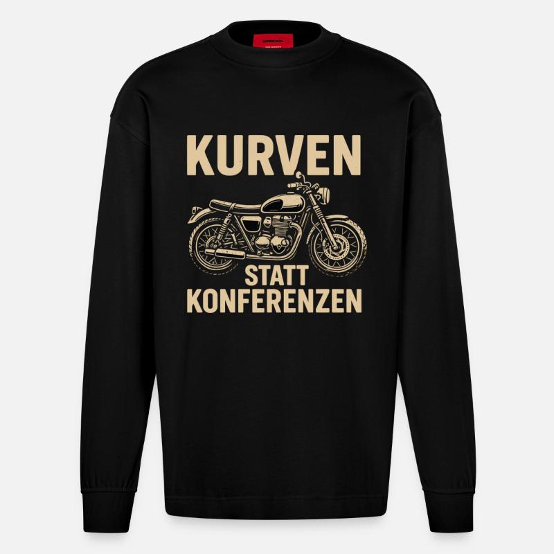 Kurven statt Konferenzen, biker geschenk - Heavyweight Oversized Organic Langarmshirt Made in EU - SOLID BLACK