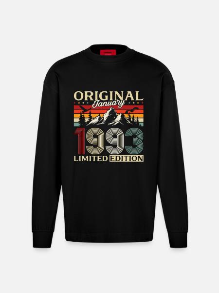 33rd Birthday Original January 1993 - Heavyweight Oversized Organic Longsleeve Shirt Made in EU - SOLID BLACK