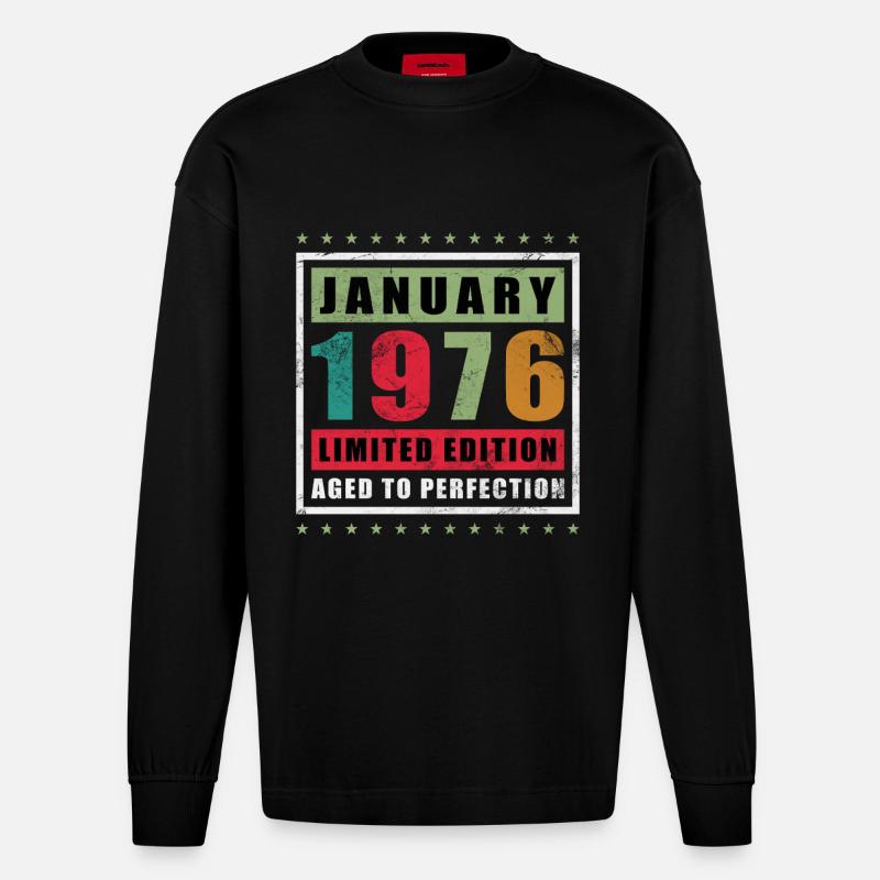 Janvier 1976 Édition limitée - Manches longues bio épais oversize fabriqué en UE - SOLID BLACK