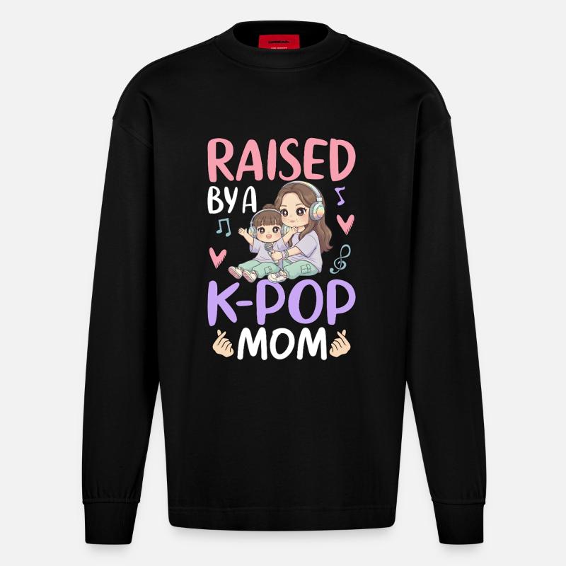 Raised By A K-Pop Mom - Heavyweight Oversized Organic Langarmshirt Made in EU - SOLID BLACK