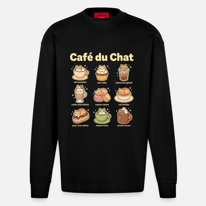Café du Chat Cat Delight - Manches longues bio épais oversize fabriqué en UE - SOLID BLACK