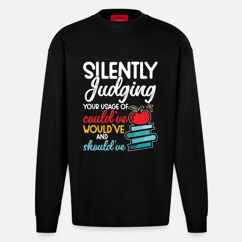 Enseignant d’anglais Premier jour d’école - Manches longues bio épais oversize fabriqué en UE - SOLID BLACK