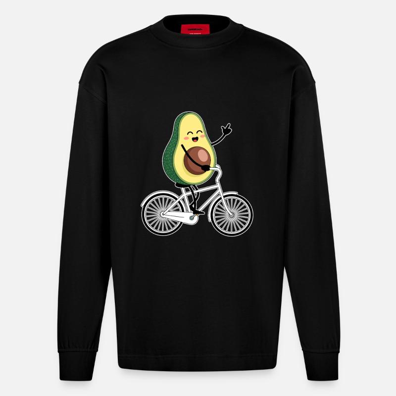 Lustiger Mountainbiker-Avocado - Heavyweight Oversized Organic Langarmshirt Made in EU - SOLID BLACK