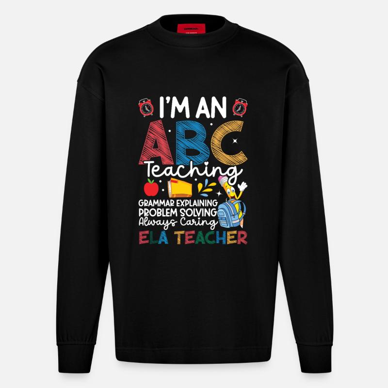 ELA Lehrerteam Team Englisch Sprache - Heavyweight Oversized Organic Langarmshirt Made in EU - SOLID BLACK