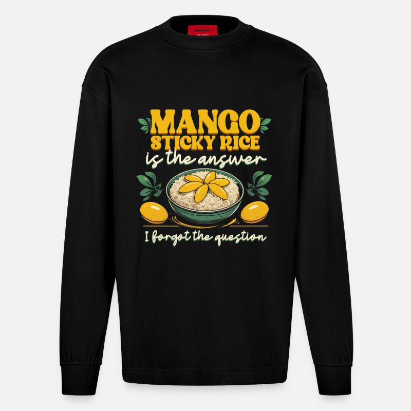 Mango Sticky Rice Is The Answer - Heavyweight Oversized Organic Longsleeve Shirt Made in EU - SOLID BLACK