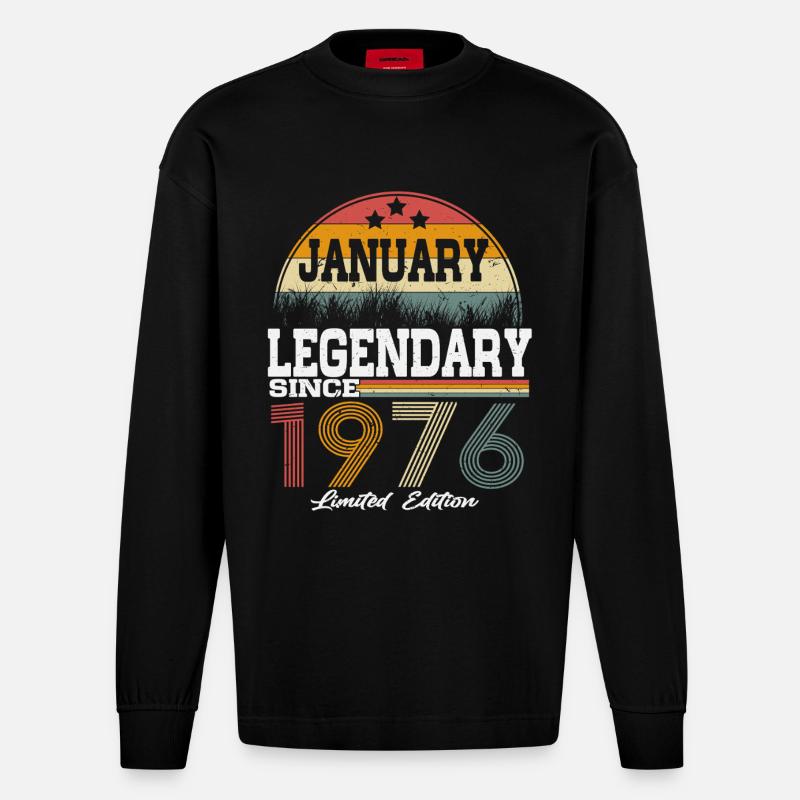 Legenden-wurden-im-Januar-1976-geboren - Heavyweight Oversized Organic Langarmshirt Made in EU - SOLID BLACK