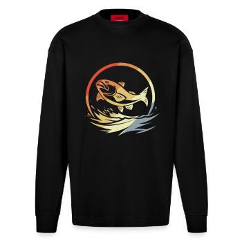 Fishing Retro Style - Heavyweight Oversized Organic Longsleeve Shirt Made in EU - SOLID BLACK - Front