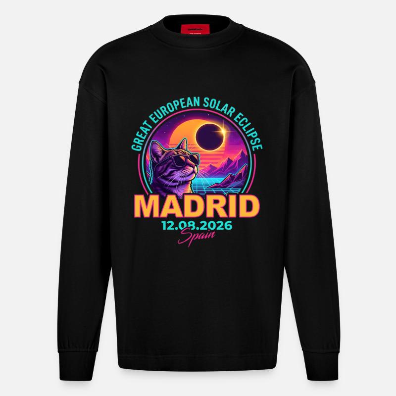 Éclipse de Solar Cat Madrid 2026 - Manches longues bio épais oversize fabriqué en UE - SOLID BLACK