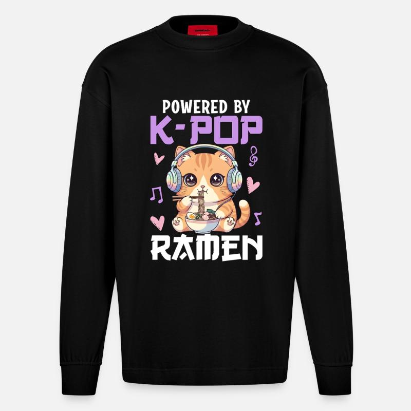 Powered By K-Pop Ramen - Heavyweight Oversized Organic Langarmshirt Made in EU - SOLID BLACK