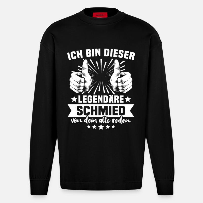 Légende du forgeron - Manches longues bio épais oversize fabriqué en UE - SOLID BLACK