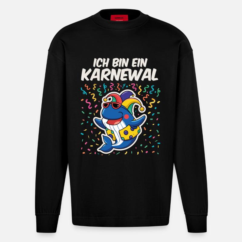 Ich bin ein Karneval - Heavyweight Oversized Organic Langarmshirt Made in EU - SOLID BLACK