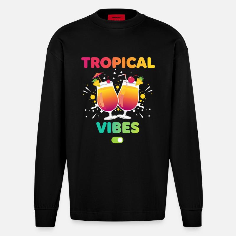 Tropical Vibes Urlaubsmodus - Heavyweight Oversized Organic Langarmshirt Made in EU - SOLID BLACK