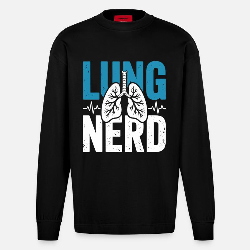 Lungen Nerd Graphic - Heavyweight Oversized Organic Langarmshirt Made in EU - SOLID BLACK
