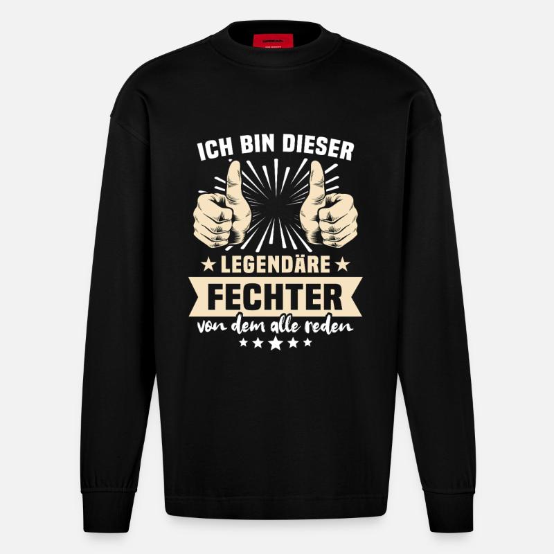 Fechter Sprüche - Heavyweight Oversized Organic Langarmshirt Made in EU - SOLID BLACK