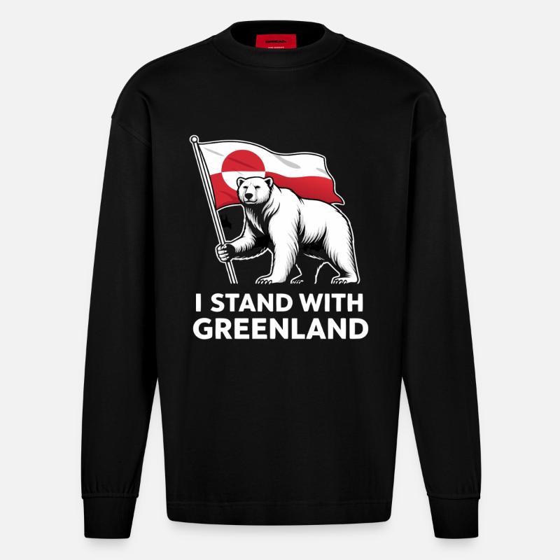 Grönland Eisbär Flagge - Heavyweight Oversized Organic Langarmshirt Made in EU - SOLID BLACK