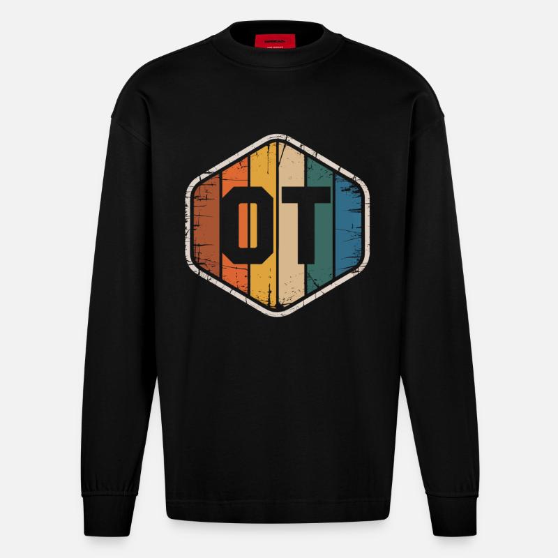 Retro OTI Schild Farbenvielfalt - Heavyweight Oversized Organic Langarmshirt Made in EU - SOLID BLACK