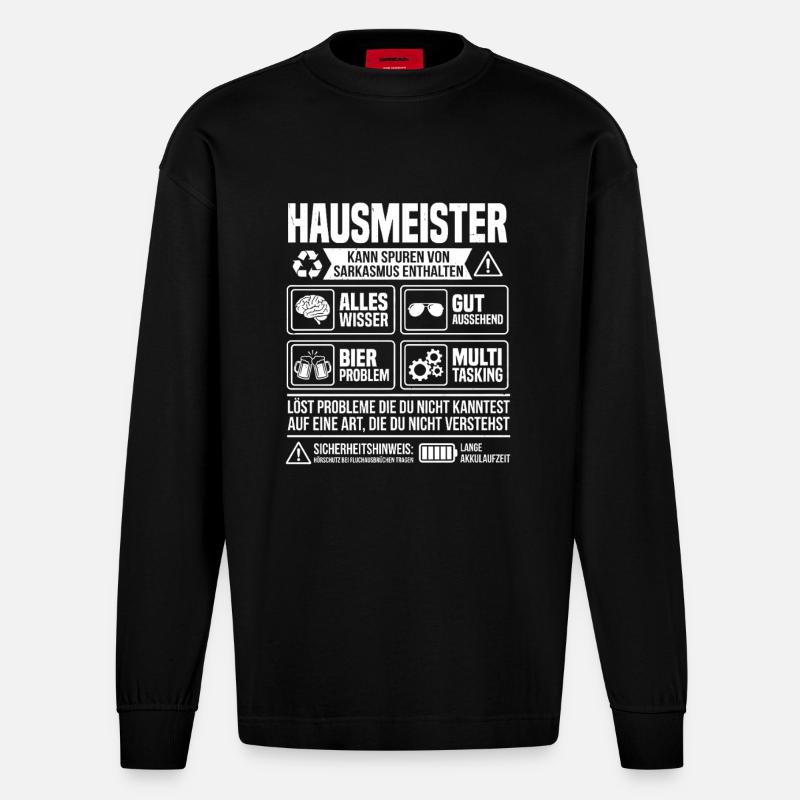 Caretaker Problem Solver – Funny Caretaker Info - Manches longues bio épais oversize fabriqué en UE - SOLID BLACK