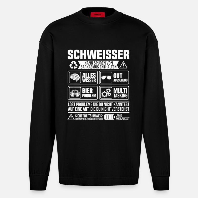 Welder Problem Solver – Funny Craftsman Info - Heavyweight Oversized Organic Longsleeve Shirt Made in EU - SOLID BLACK