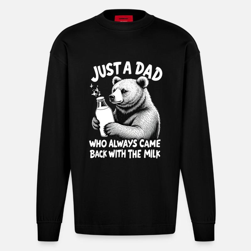 Bär mit Milch – Vatertier Spruch - Heavyweight Oversized Organic Langarmshirt Made in EU - SOLID BLACK