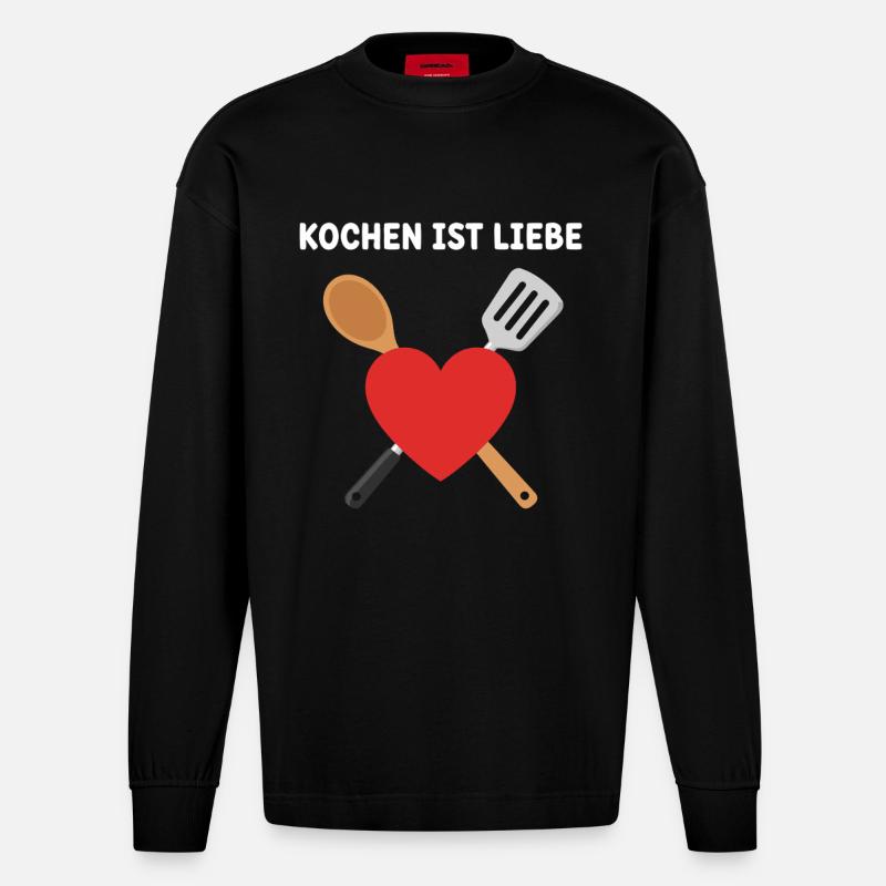 Kochen ist Liebe - Heavyweight Oversized Organic Langarmshirt Made in EU - SOLID BLACK