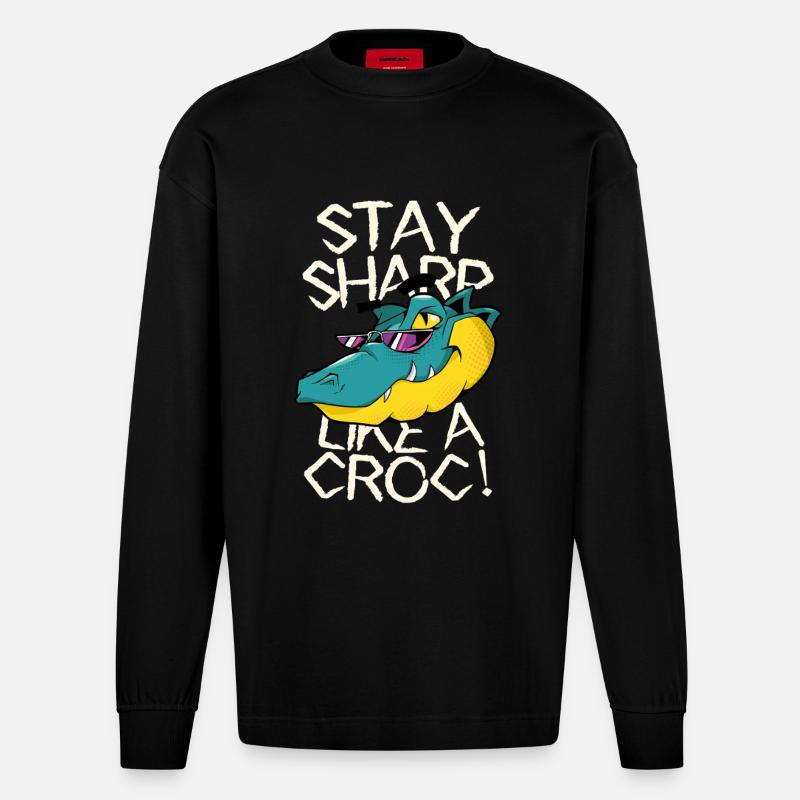Reste vigilant - Crocodile avec style - Manches longues bio épais oversize fabriqué en UE - SOLID BLACK