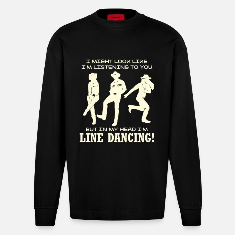 Line Dancing Silhouette Humor - Heavyweight Oversized Organic Langarmshirt Made in EU - SOLID BLACK