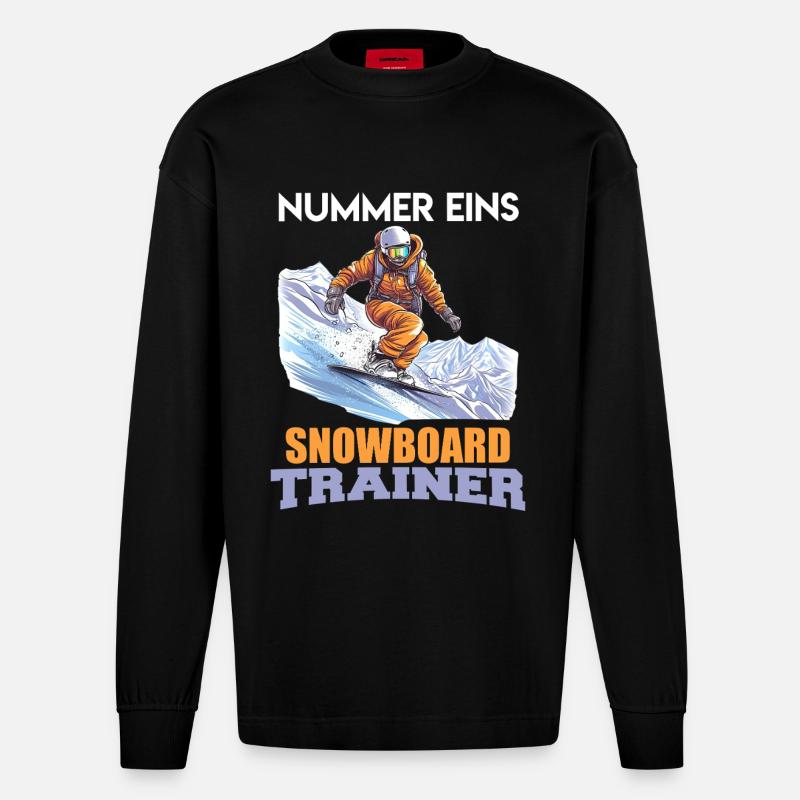 Snowboarder NUMMER EINS SNOWBOARD TRAINER Lustig - Heavyweight Oversized Organic Langarmshirt Made in EU - SOLID BLACK