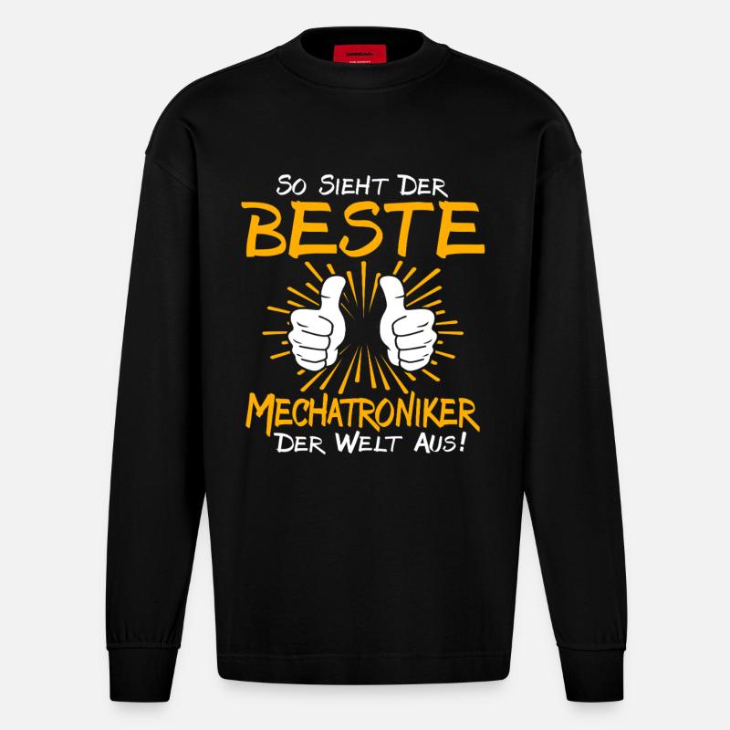 Idée cadeau pour technicien en mécatronique - Manches longues bio épais oversize fabriqué en UE - SOLID BLACK